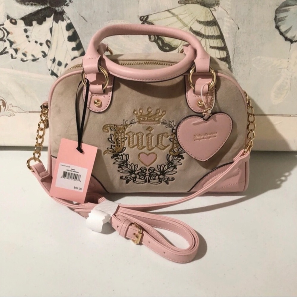 Y2K Juicy Couture Heritage Bowler Velour Bag Pink Gold Hardware NWT Top Handle